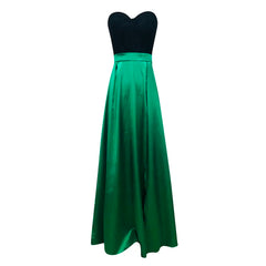 JuliaFashion - High Waist Satin Maxi Elegant Split Strapless A-Line Vintage Sleeveless Ball Gown Evening Party Dress