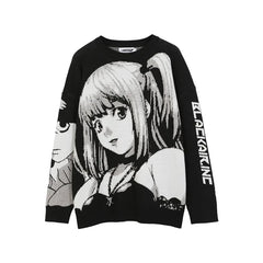 Vintage Japanese Anime Girl Knitted Cotton Pullover Hoody