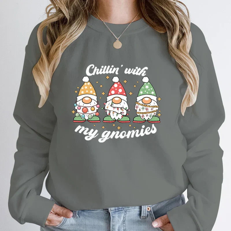 Hoodless Light Chillin’ Gnomies Round Neck Pullover Christmas Hoodie Multi / S Hoodies-L
