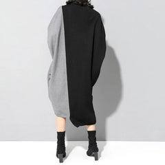 JuliaFashion - Korean Style Spliced Knitted Midi Autumn Fashion Turtleneck Long Sleeve Oversized All-Match Elegant Female Dress