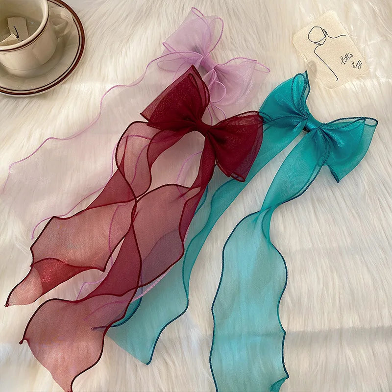 Lace Red Blue Pink Silk Bow Ribbon Christmas Hair Accessory Wholesale Long Silk 3Pcs Accessories-L