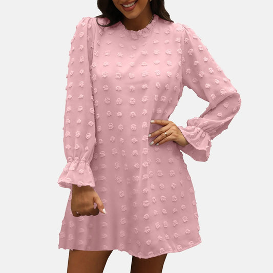 JuliaFashion - Women Long Sleeve Elegant Dot A-Line 2024 New Spring Autumn Casual Loose Chiffon Mini Woman Fashion Party Dress