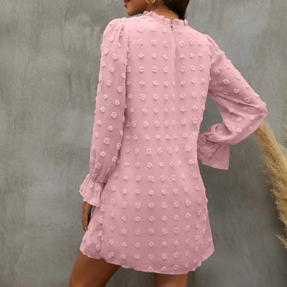 JuliaFashion - Women Long Sleeve Elegant Dot A-Line 2024 New Spring Autumn Casual Loose Chiffon Mini Woman Fashion Party Dress