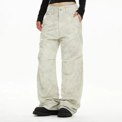 Loose Straight Tie Dye Y2K Street Pants Beige / S