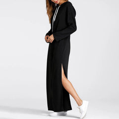 JuliaFashion - Women Maxi Casual Solid Color Drawstring Long Hooded With Pockets Autumn Long Sleeve Hoodies Sweatshirt Dress