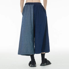 Women Patchwork Casual Denim High Elastic Waist Personality Fashion Loose Wide Leg Korea 2024