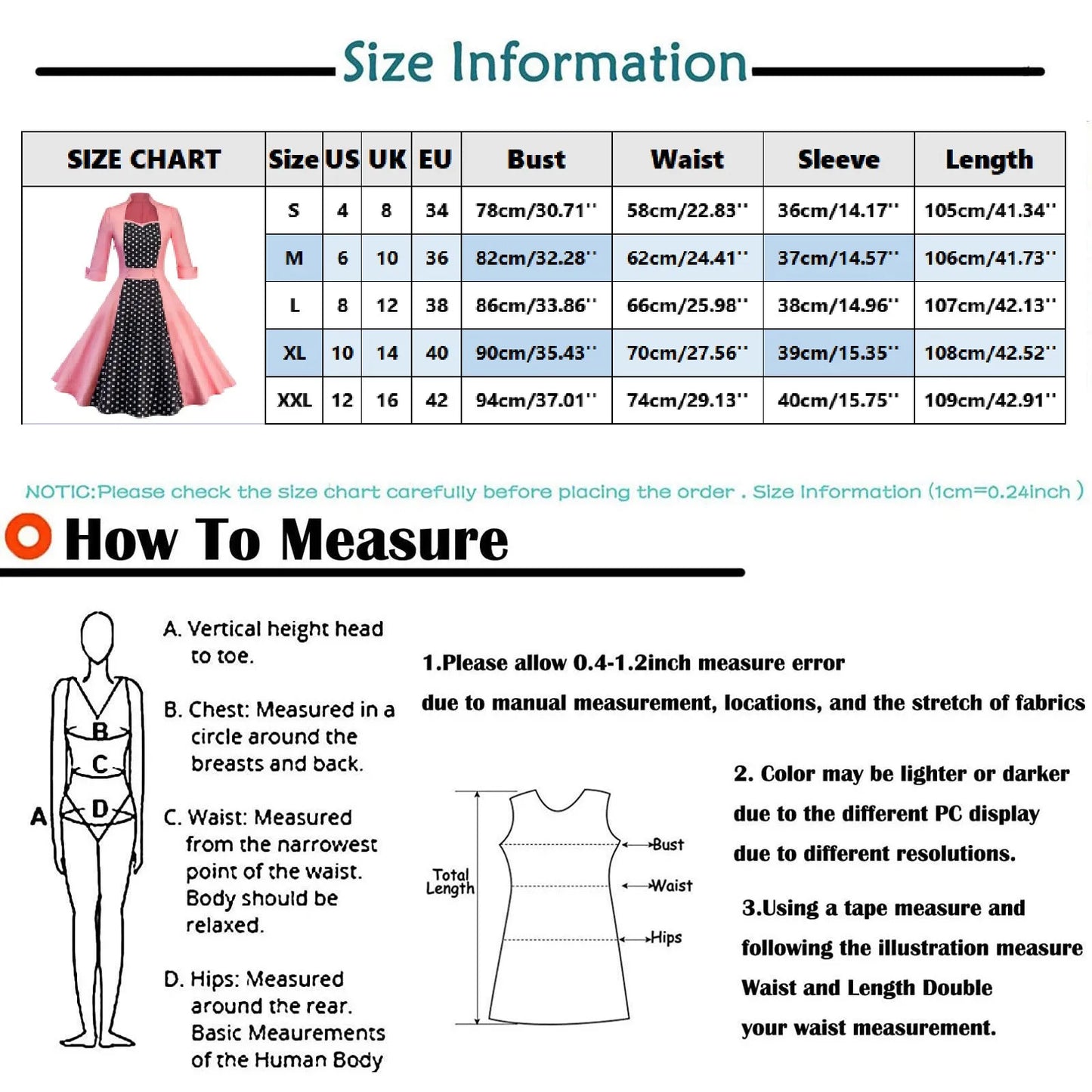 JuliaFashion - Women Robe Retro Vintage Casual Polka Dot Stitching 50s 60s Rockabilly Swing Pin Up Elegant Tunic Party Dress