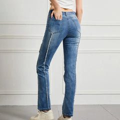 Vintage High Elastic Cargo Pantalones Jeans