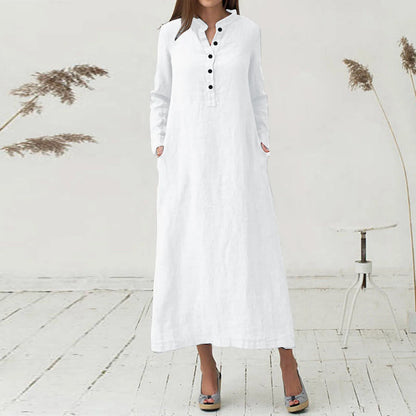 JuliaFashion - Women'S Kaftan Cotton Long Sleeve Plain Casual Oversized Maxi Long Shirt Basic Elegant Midi Robe Femme Party Dress