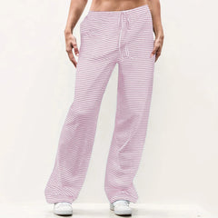 Striped Solid Wide Leg Pants Pink / S