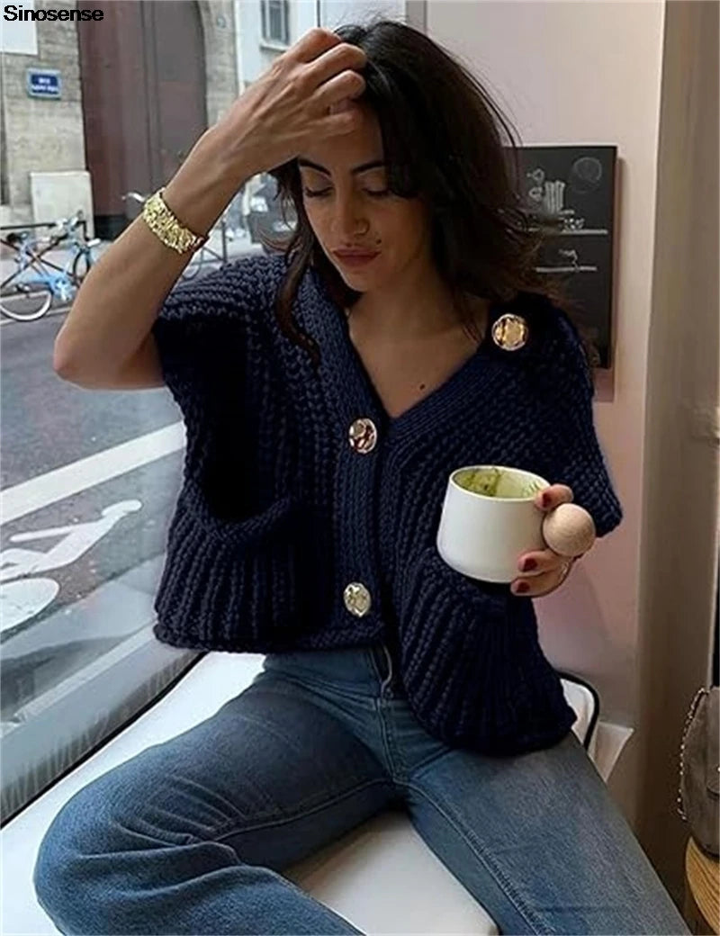 Elegant Solid V-neck Long Sleeves Pocket Commute Cardigan