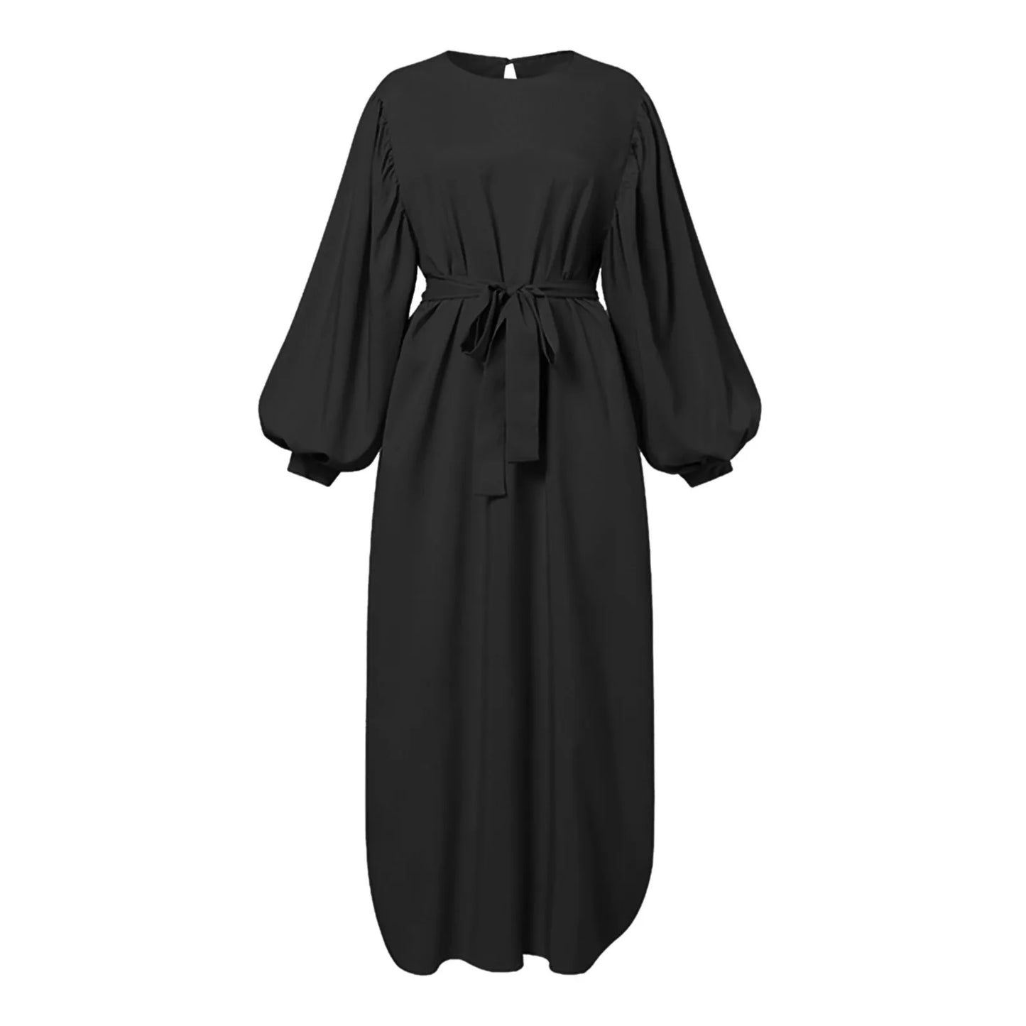 JuliaFashion - Women Spring Muslim 2024 Spring Long Sleeve Casual Muslim Robe Solid Lace Up Dubai Abayas Islamic Prayer Ramadan Clothes Dress