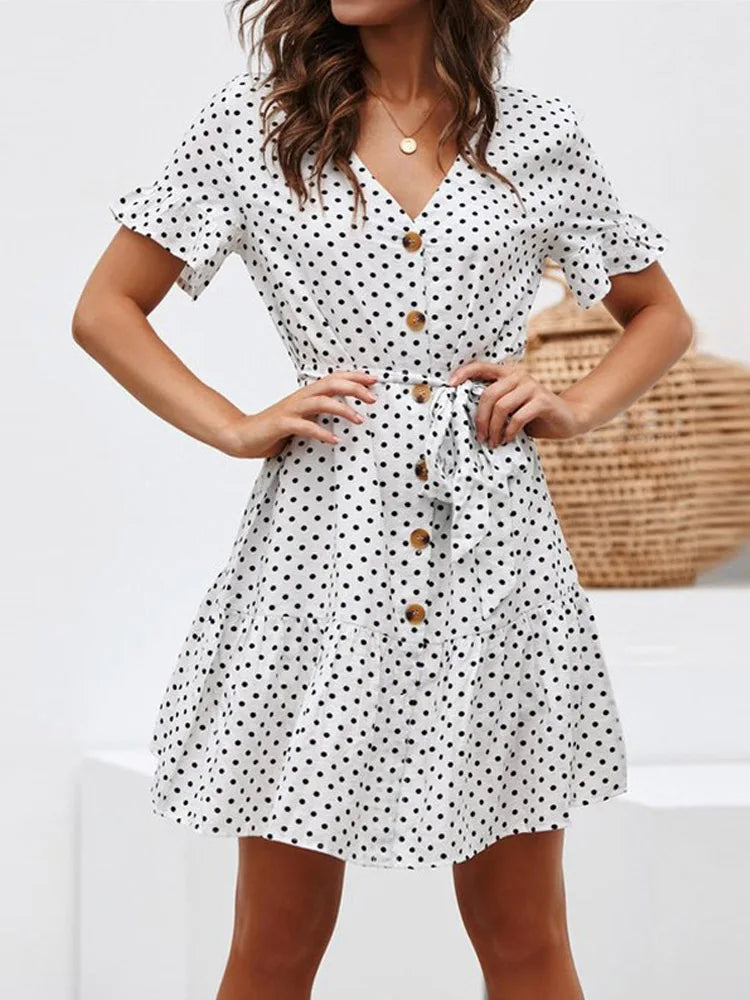 Julia Fashion - Beach Chiffon Polka Dot Boho Party Mini Dress