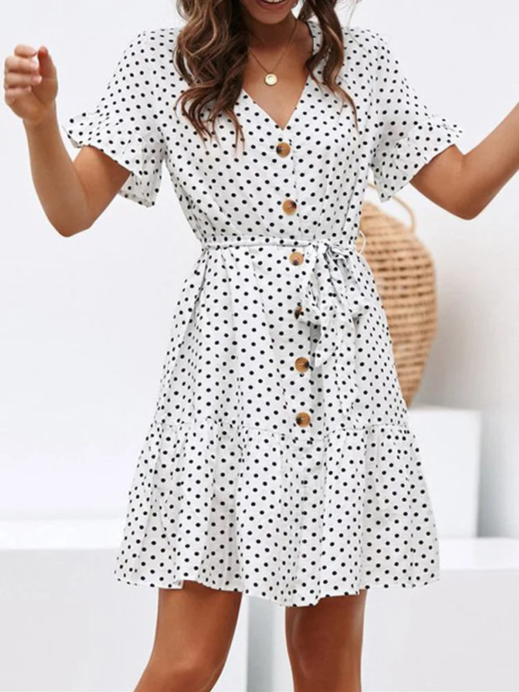 Julia Fashion - Beach Chiffon Polka Dot Boho Party Mini Dress