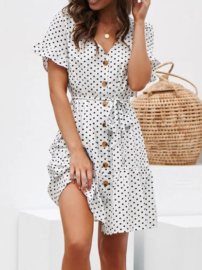 Julia Fashion - Beach Chiffon Polka Dot Boho Party Mini Dress