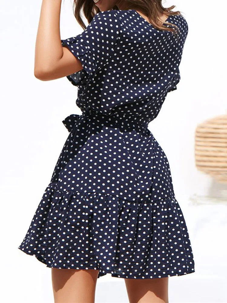 Julia Fashion - Beach Chiffon Polka Dot Boho Party Mini Dress