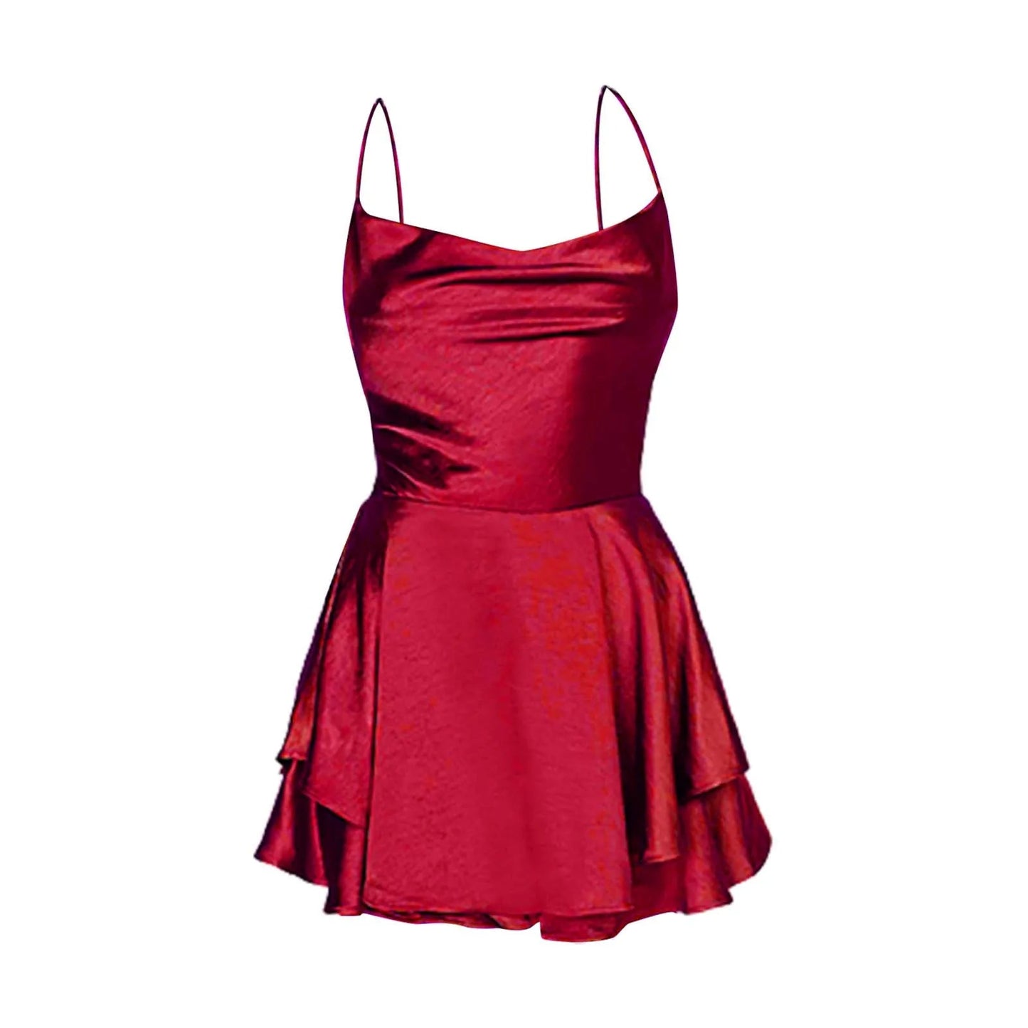 Red Backless Ruffled Halter Summer Evening Party Dress