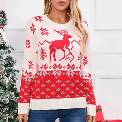 Christmas Snowflake Printed Long Sleeve O Neck Ladies Jumper Sweater White / S Sweaters-L