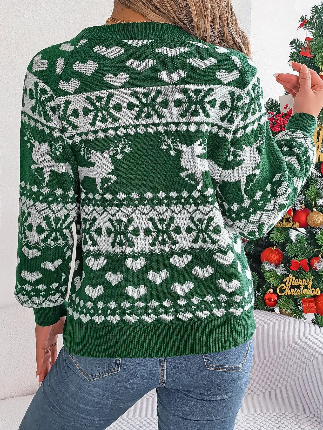 Christmas Snowflake Reindeer Pattern Holiday Festive Jumper Sweater Sweaters-L