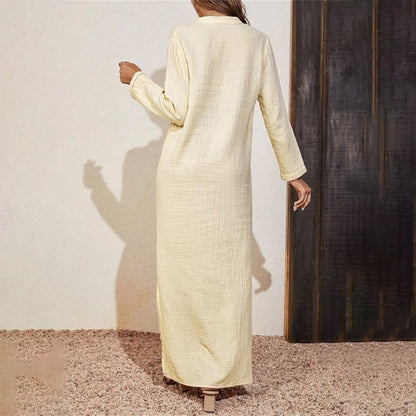 JuliaFashion - Women Vintage Oversized Loose Solid Color Casual 2024 Spring Autumn Trendy V Neck Long Sleeve Maxi Without Belt Dress