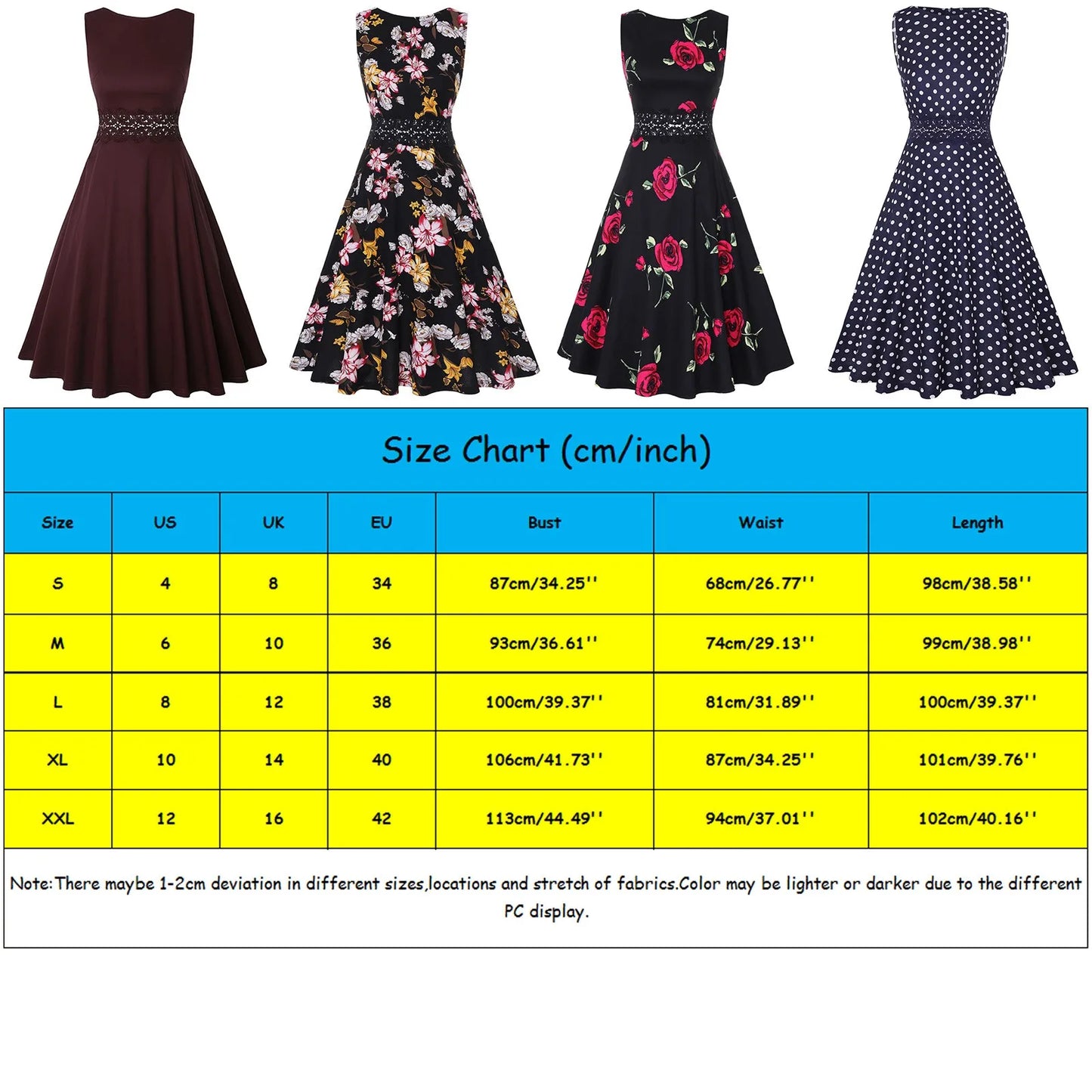 JuliaFashion - Women Vintage Polka Dot A Line Casual Round Neck Summer Elegant High Waist Patchwork Sleeveless Tunic Party Swing Dress