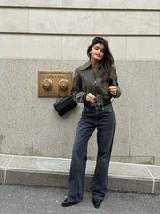 Vintage Casual Fashion Stylish Chic Zipper Cropped Jacket