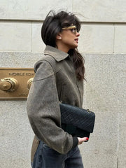 Vintage Casual Fashion Stylish Chic Zipper Cropped Jacket