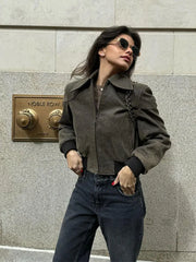 Vintage Casual Fashion Stylish Chic Zipper Cropped Jacket