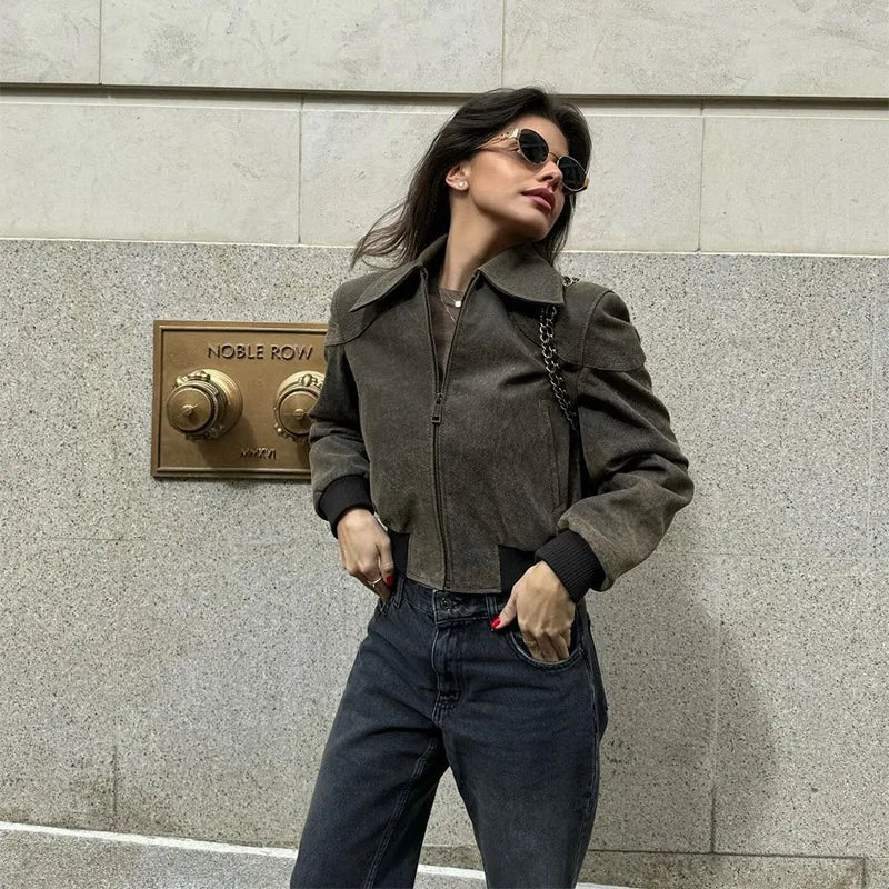 Vintage Casual Fashion Stylish Chic Zipper Cropped Jacket