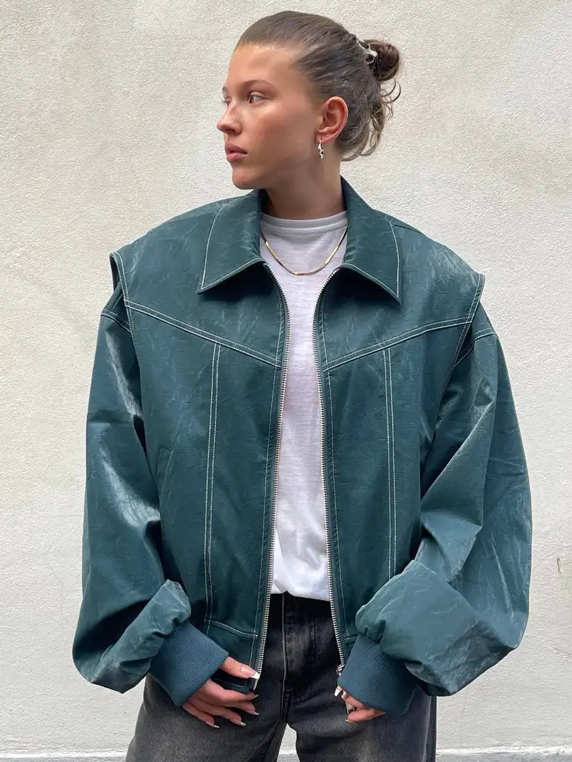 Vintage Elegant Chic Stylish Loose Zipper Leather Jacket