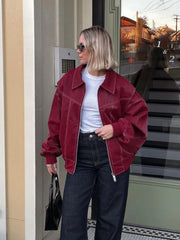 Vintage Elegant Chic Stylish Loose Zipper Leather Jacket