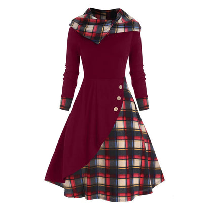 JuliaFashion - Y2K Hooded Button Overlap Plaid Gothic Punk Halloween Cosplay Dress