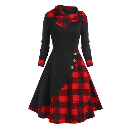 JuliaFashion - Y2K Hooded Button Overlap Plaid Gothic Punk Halloween Cosplay Dress