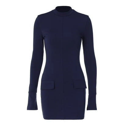 Julia Fashion - Round Neck Long Sleeve Slimming Hip Bag Bodycon Fashion Women's Mini Dress