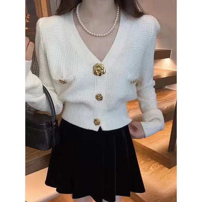 V-Neck Long Sleeved Cardigan Jacket Warm Black Red Christmas Sweater White / S 40-48Kg Sweaters-L