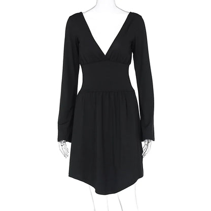 Julia Fashion - Sexy Halterless Waist V-neck Long-sleeved Mini Dress