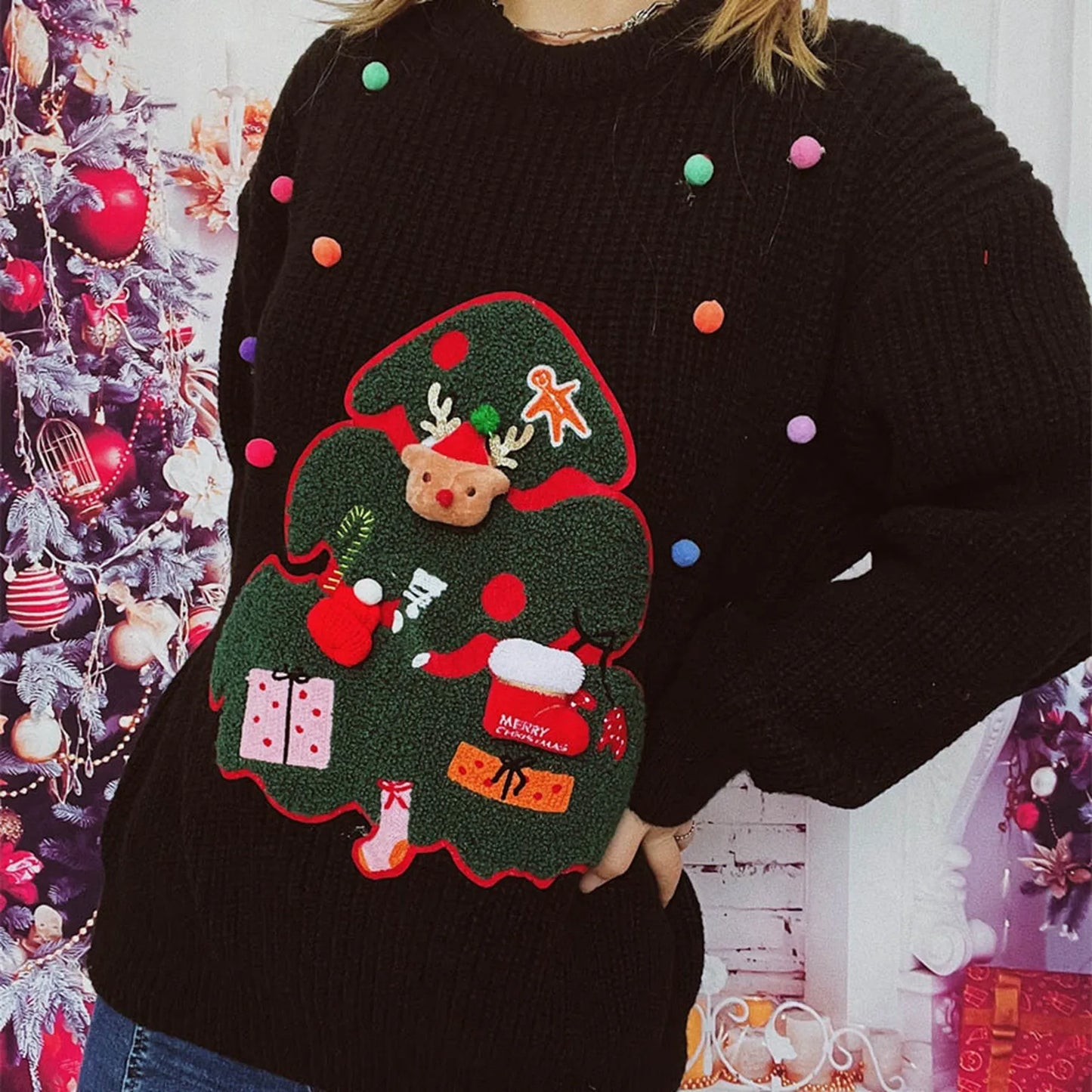 Christmas Handmade Decoration Tree Closet Staples Work Pullover Sweater Sweaters-L