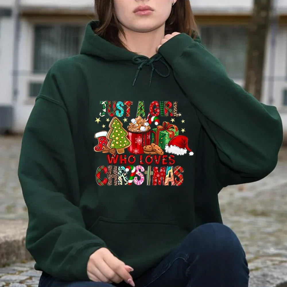 Just A Girl Who Loves Christmas Holiday Autumn Winter Lover Gift Hoodie Dark Green / S Hoodies-L