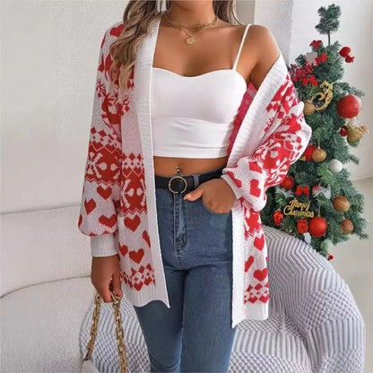 Christmas Deer Pocket Long Sleeve Cardigan Cardigan-241208
