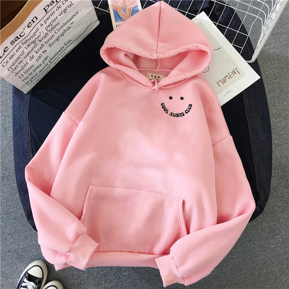 Oversized Stylish Printed Smiling Face Cozy Hoodie