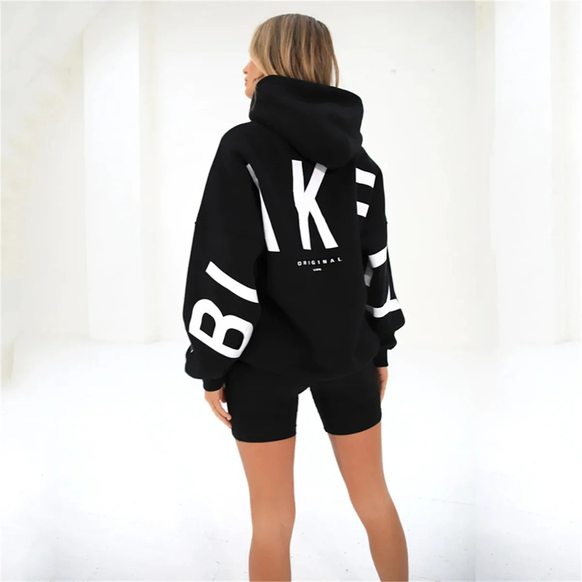 Stylish Letter Print Thick Long Sleeves Pullover Loose Autumn Winter Sportwear Hoody