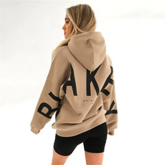 Stylish Letter Print Thick Long Sleeves Pullover Loose Autumn Winter Sportwear Hoody