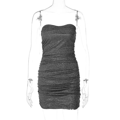 Julia Fashion - New Mercerized Chest Hollowed-out Slim Bag Puss Sexy Mini Dress