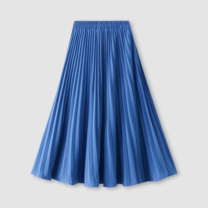 JuliaFashion - Women's Pleated Skirt Spring Summer Elastic Waist Slim Long A Line Skirt Double Layer Chiffon Skirts Solid Midi Pleated Skirt Dress