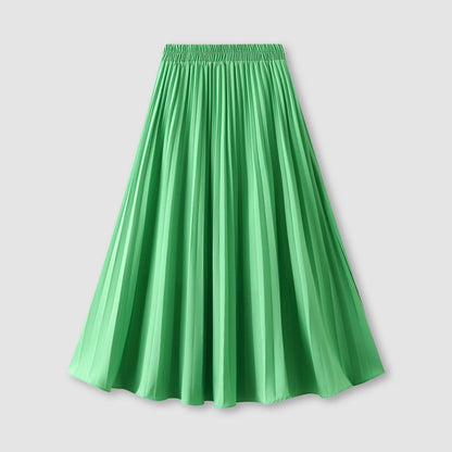 JuliaFashion - Women's Pleated Skirt Spring Summer Elastic Waist Slim Long A Line Skirt Double Layer Chiffon Skirts Solid Midi Pleated Skirt Dress