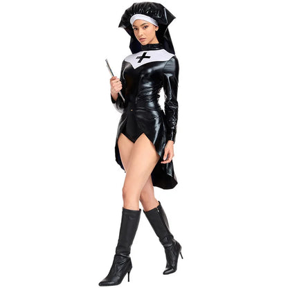 Saintlike Faux Leather PVC Nun Roleplay Halloween Dress Costume