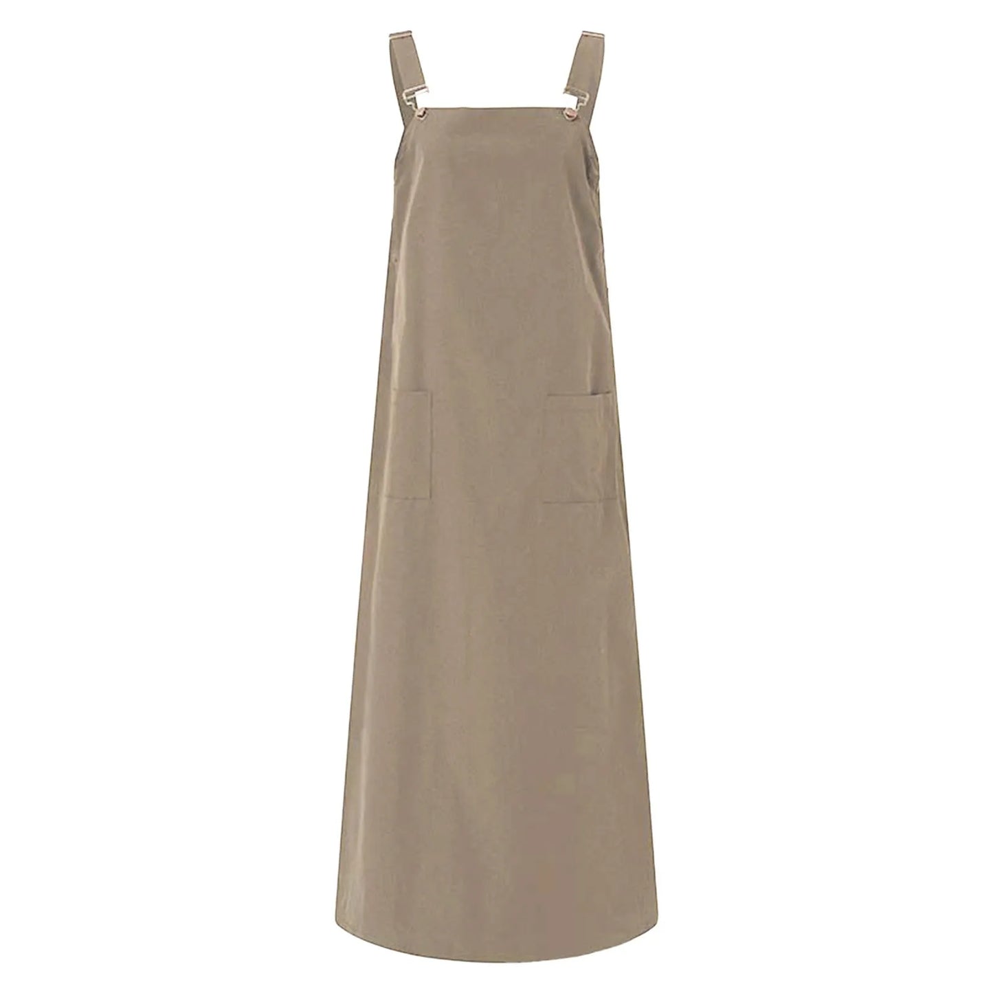 JuliaFashion - Women's Sleeveless SunVintage Suspenders Casual Loose Solid Overalls Long Summer Square Neck Buckle Robe Dress