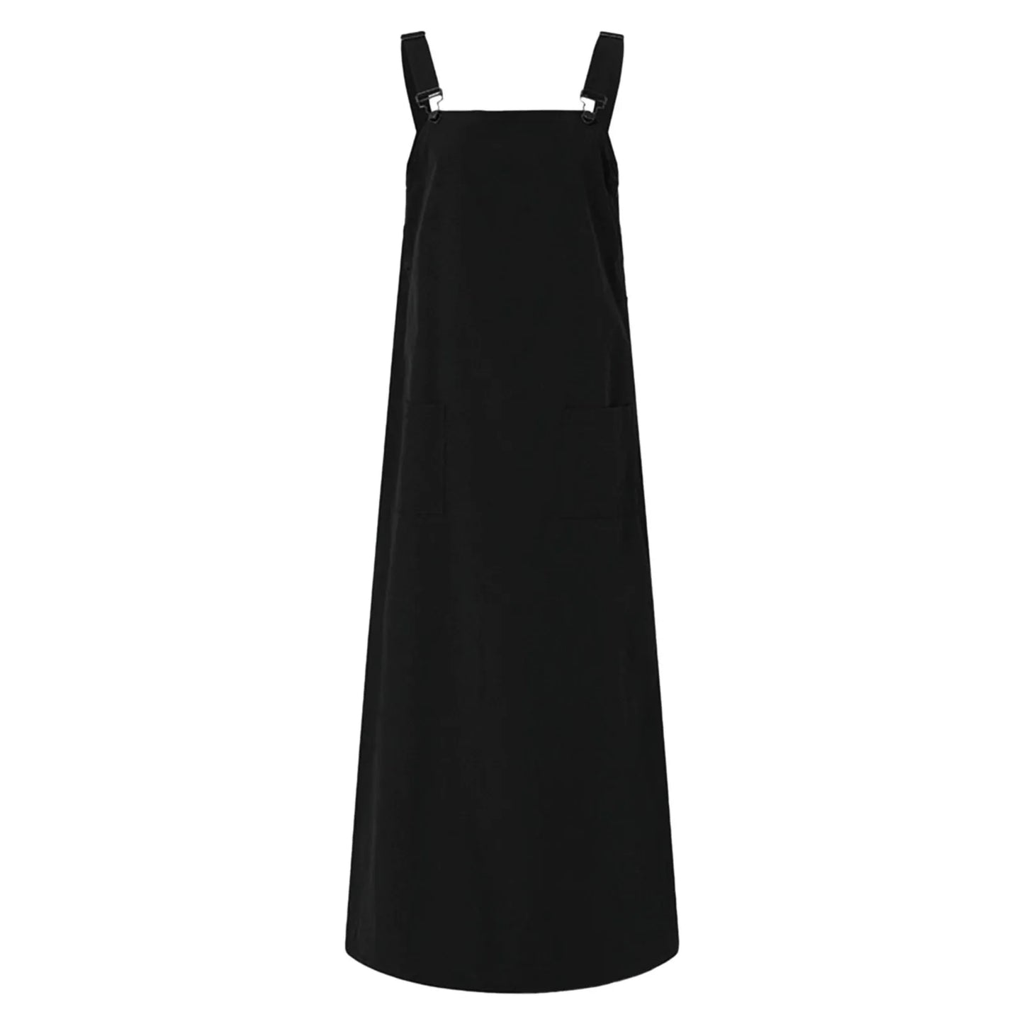 JuliaFashion - Women's Sleeveless SunVintage Suspenders Casual Loose Solid Overalls Long Summer Square Neck Buckle Robe Dress