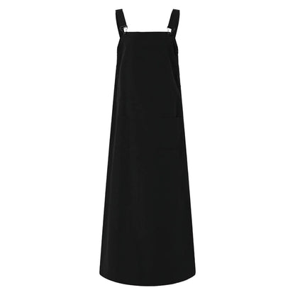 JuliaFashion - Women's Sleeveless SunVintage Suspenders Casual Loose Solid Overalls Long Summer Square Neck Buckle Robe Dress