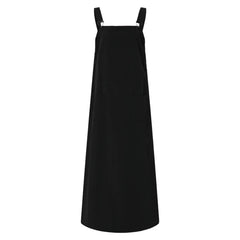 JuliaFashion - Women's Sleeveless SunVintage Suspenders Casual Loose Solid Overalls Long Summer Square Neck Buckle Robe Dress